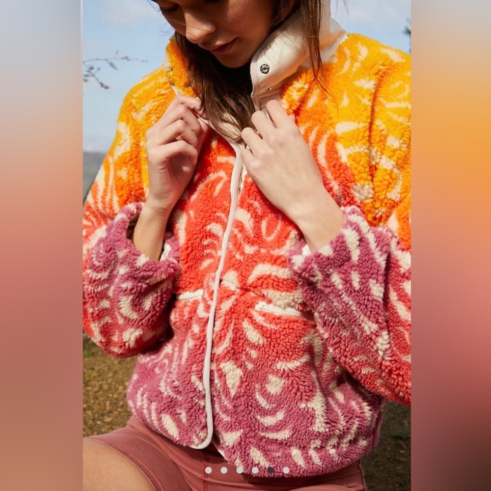 Free People Hit The Slopes Fleece Jacket-Size SMALL-Marigold Combo